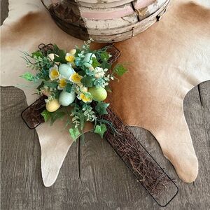 Twig Metal Floral Cross with Faux Eggs and Greenery